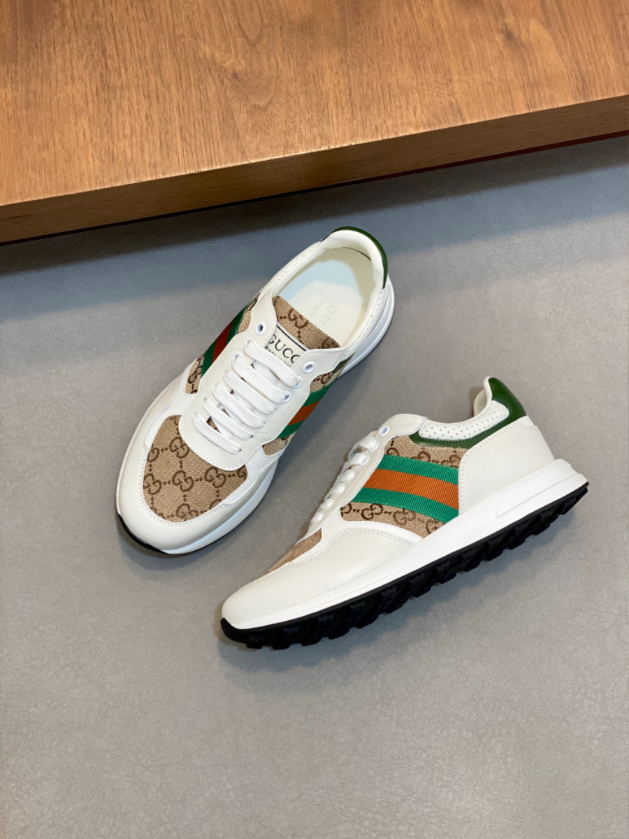 Gucci Rhyton Leather Sneakers 구찌 라이톤 가죽 남성 스니커즈 그린엣지 5