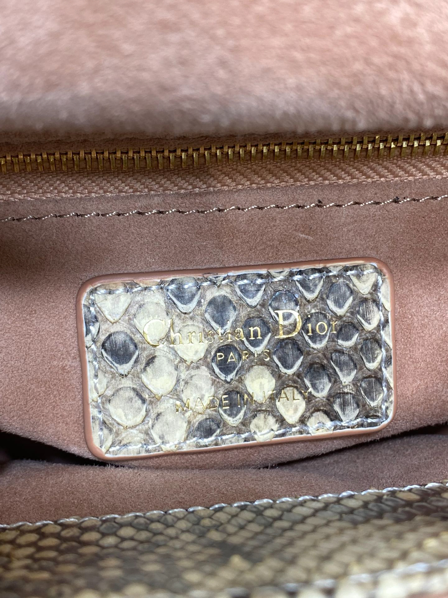 Lady Dior 레이디 디올 미니 퀼팅 램스킨 파이톤 핸들 참 장식 백 17cm 브라운 8