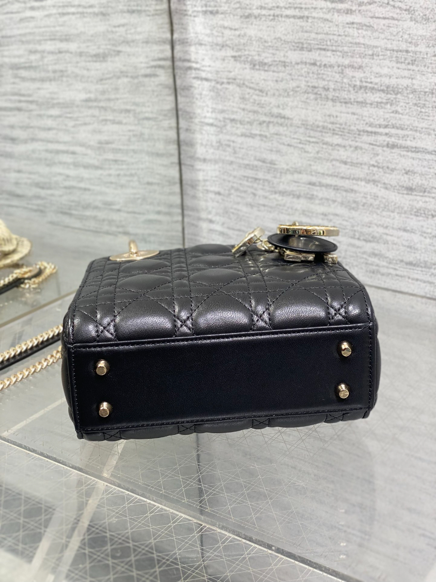 Lady Dior 레이디 디올 미니 퀼팅 램스킨 파이톤 핸들 참 장식 백 17cm 블랙 7