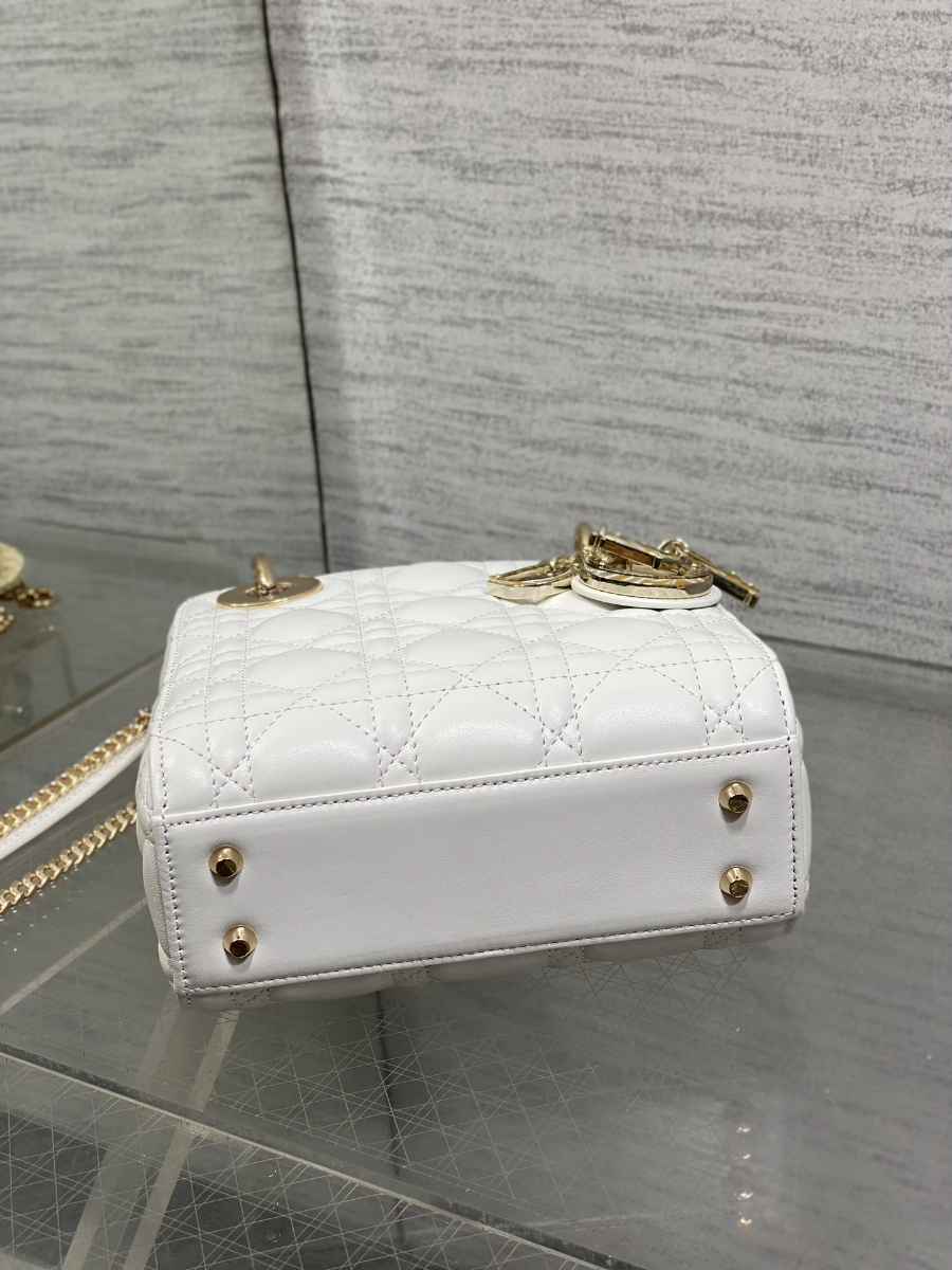 Lady Dior 레이디 디올 미니 퀼팅 램스킨 파이톤 핸들 참 장식 백 17cm 화이트 7