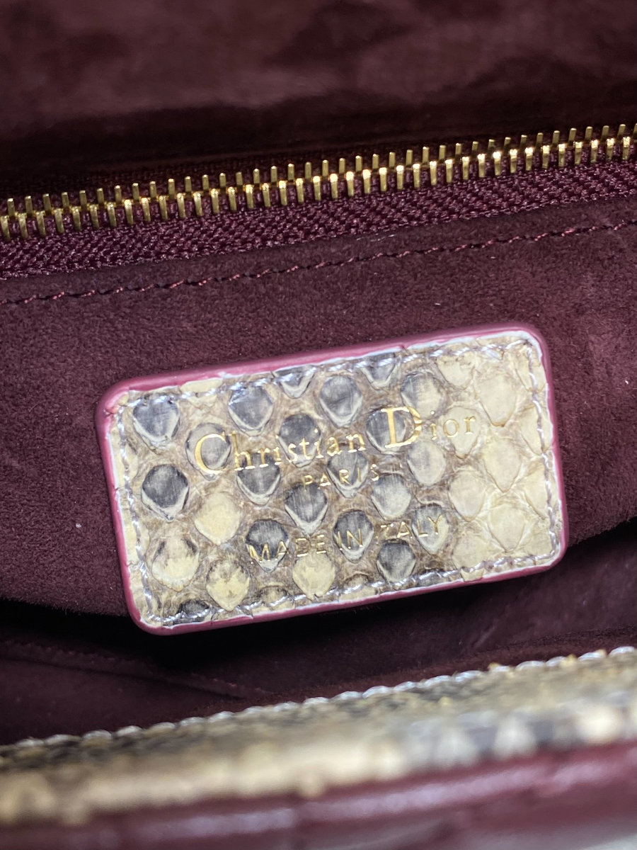 Lady Dior 레이디 디올 미니 퀼팅 램스킨 파이톤 핸들 참 장식 백 17cm 버건디 9