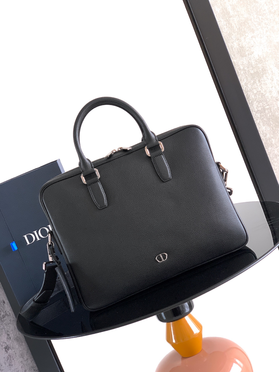 Dior 디올 CD Icon 지퍼 브리프케이스 블랙 그레인 소가죽 36cm 1