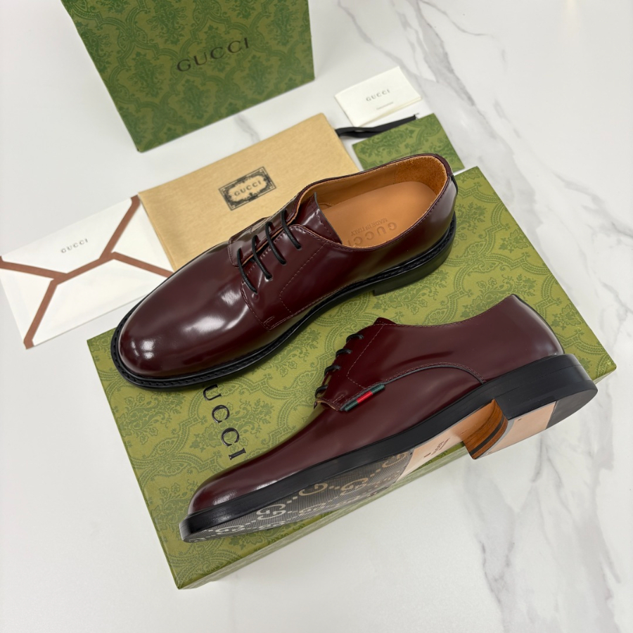 GUCCI 구찌 버건디 레더 더비 슈즈 3