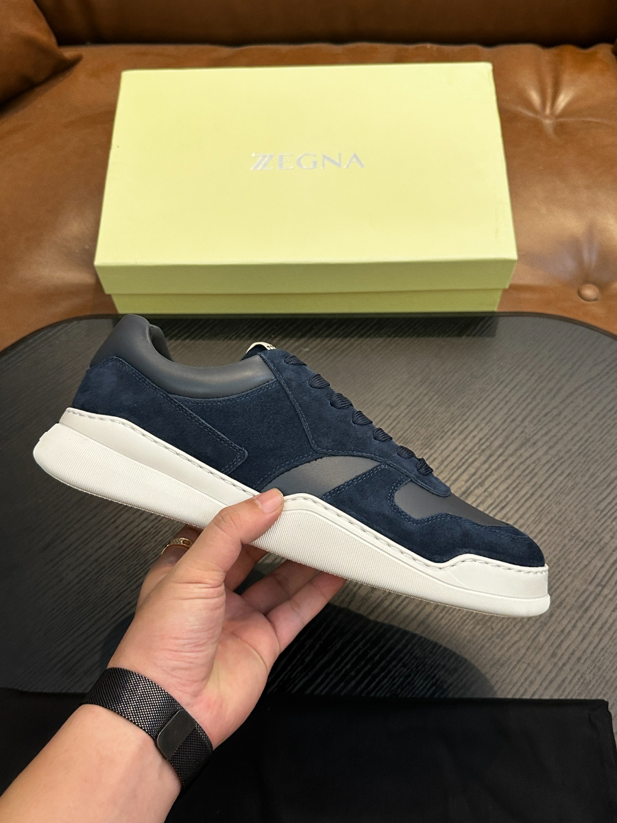 ZEGNA 네이비 스웨이드 레더 스니커즈 2