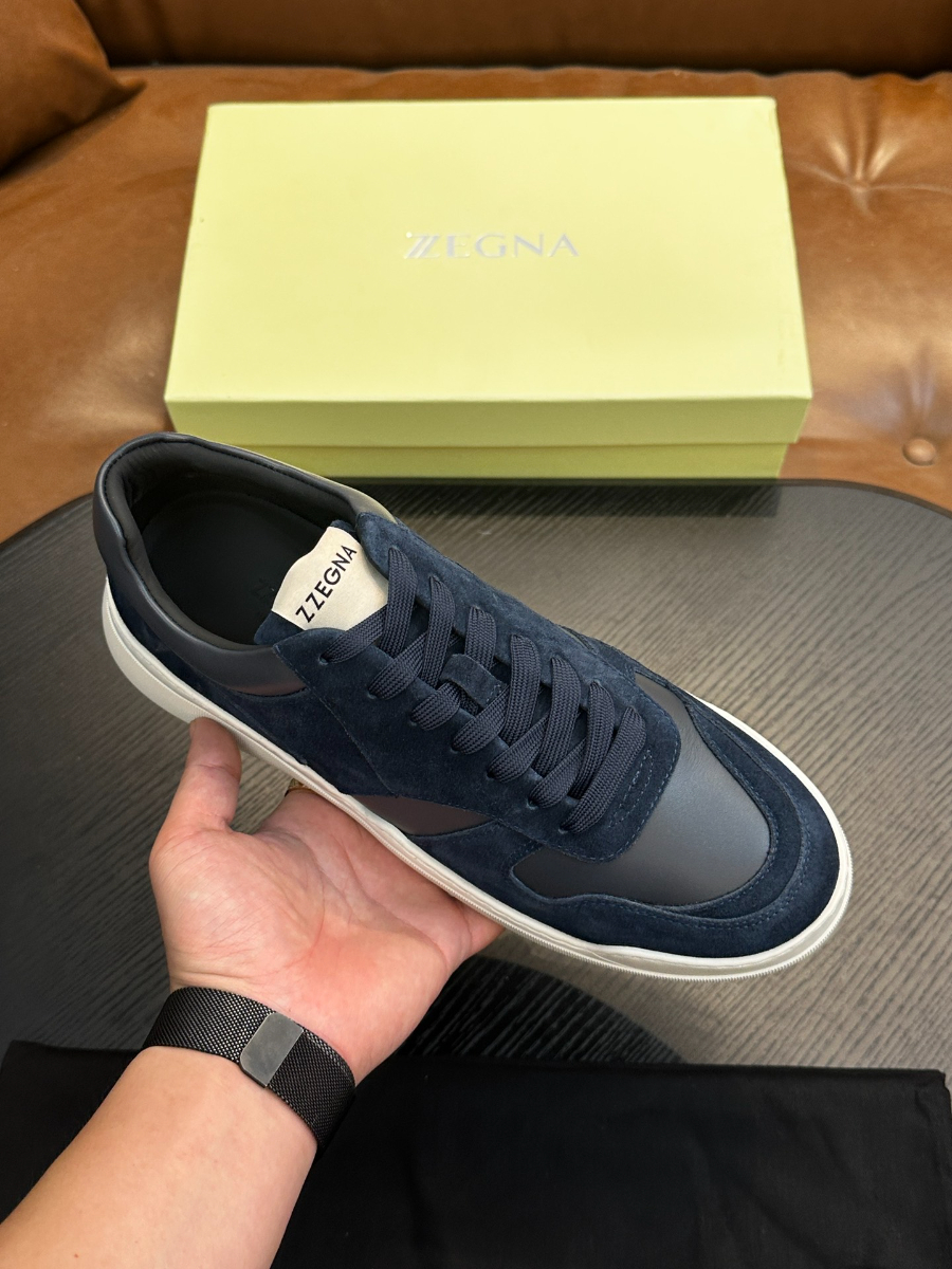 ZEGNA 네이비 스웨이드 레더 스니커즈 3