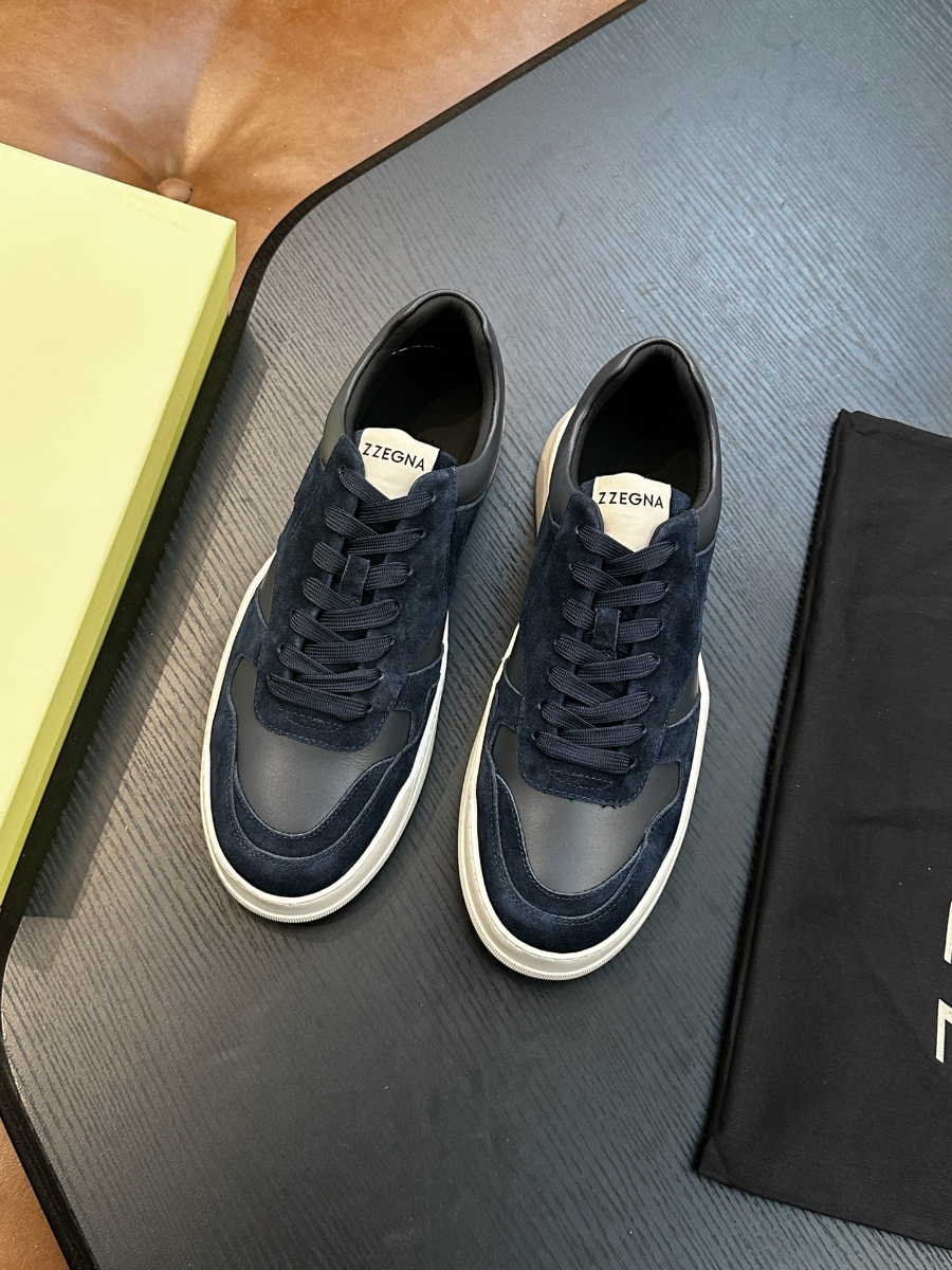 ZEGNA 네이비 스웨이드 레더 스니커즈 4