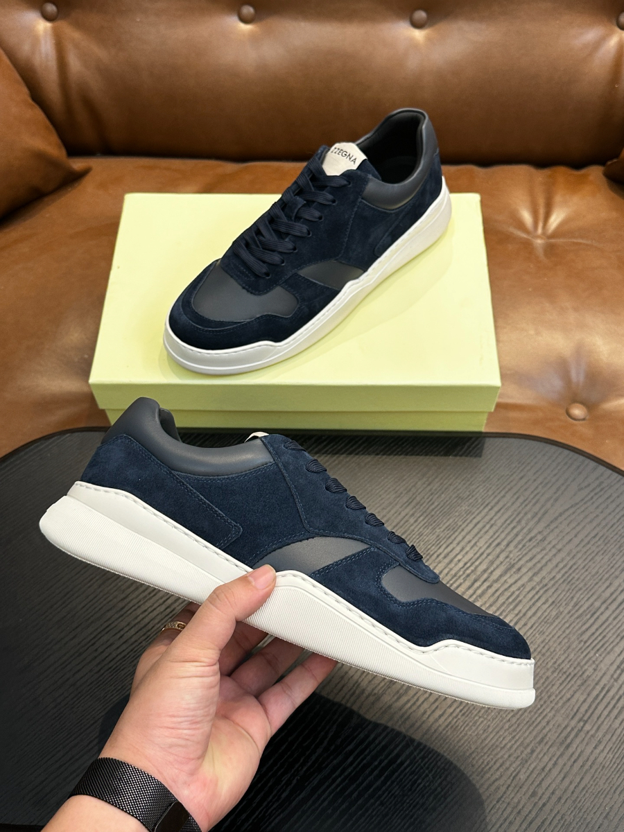 ZEGNA 네이비 스웨이드 레더 스니커즈 5