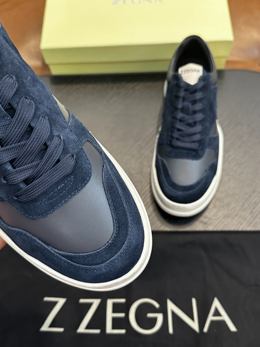 ZEGNA 네이비 스웨이드 레더 스니커즈 6
