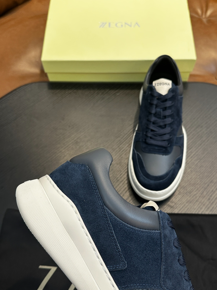 ZEGNA 네이비 스웨이드 레더 스니커즈 7