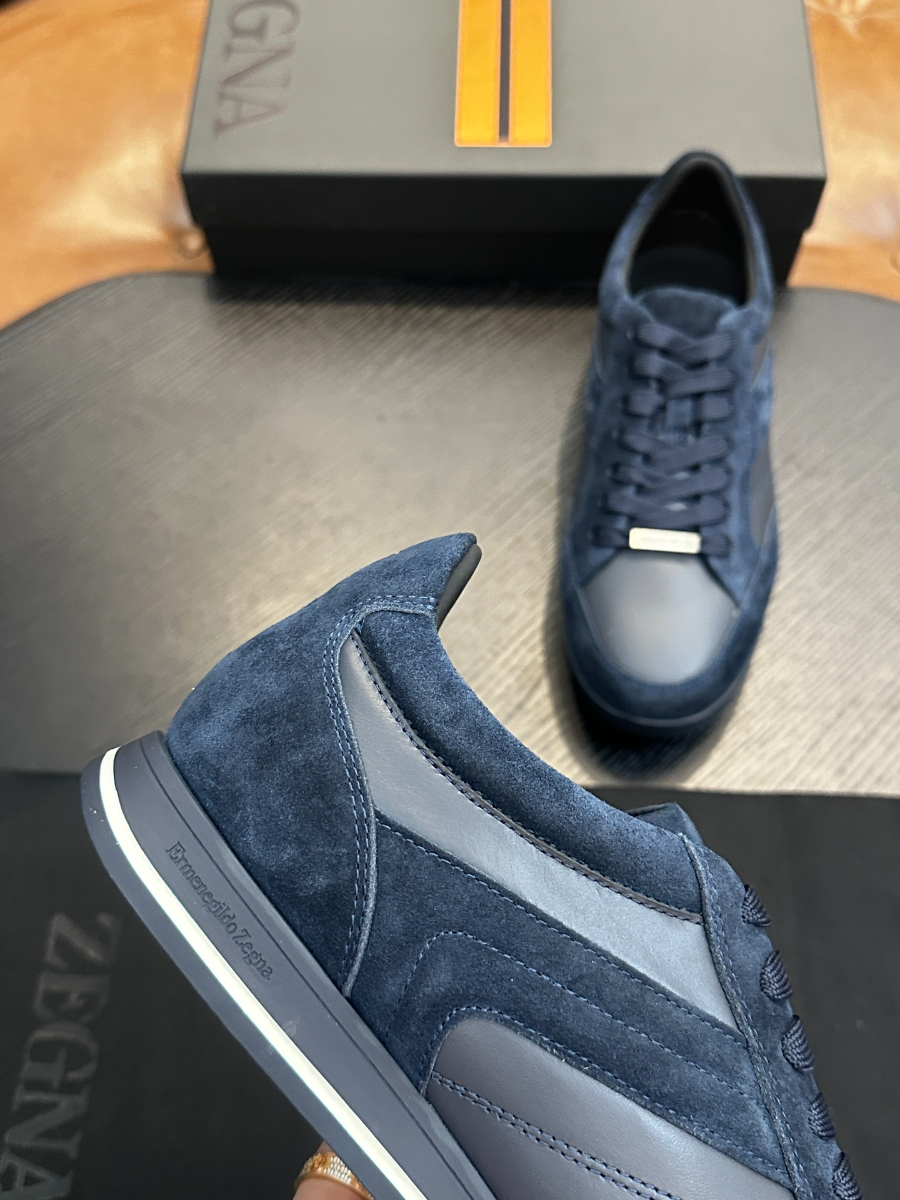 ZEGNA 네이비 스웨이드 레더 스니커즈 4