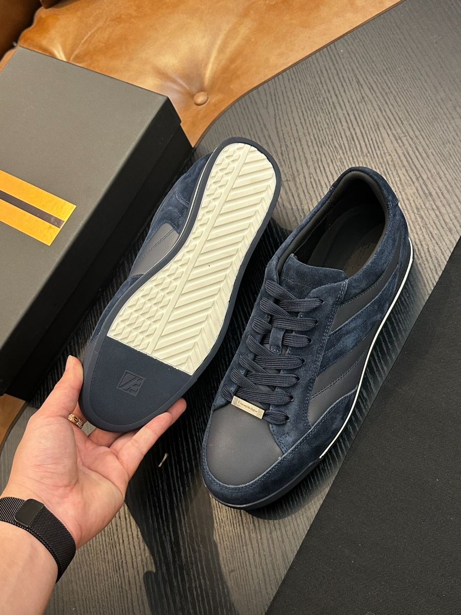 ZEGNA 네이비 스웨이드 레더 스니커즈 5
