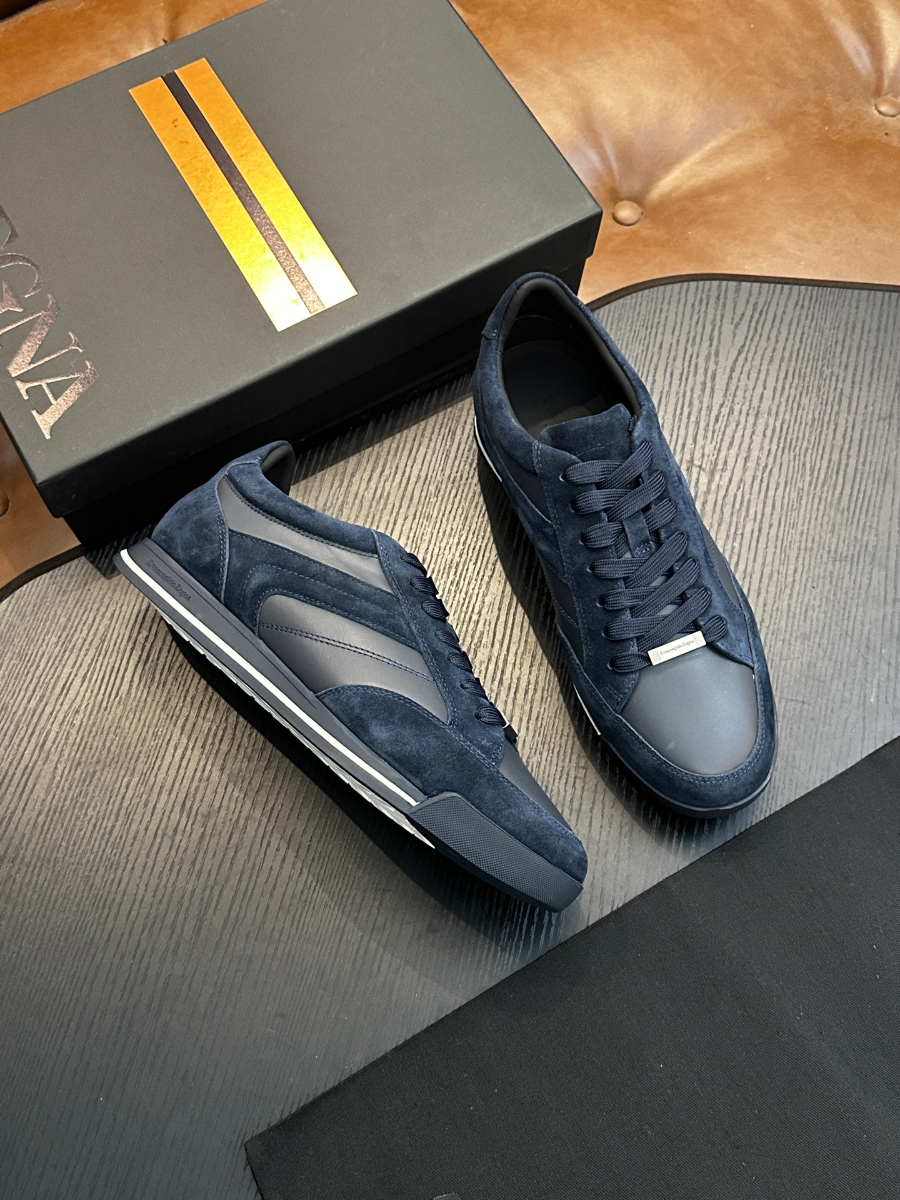 ZEGNA 네이비 스웨이드 레더 스니커즈 6