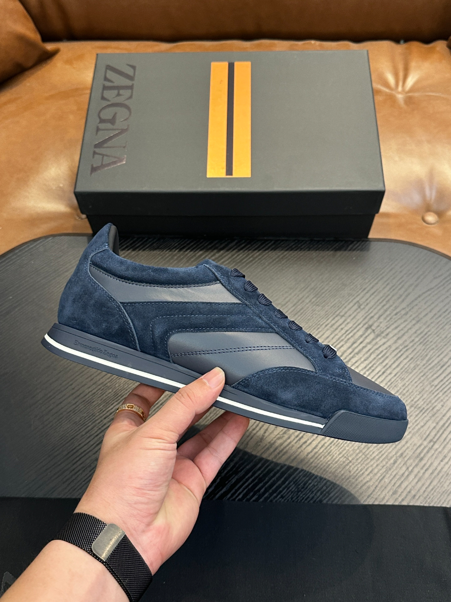 ZEGNA 네이비 스웨이드 레더 스니커즈 7
