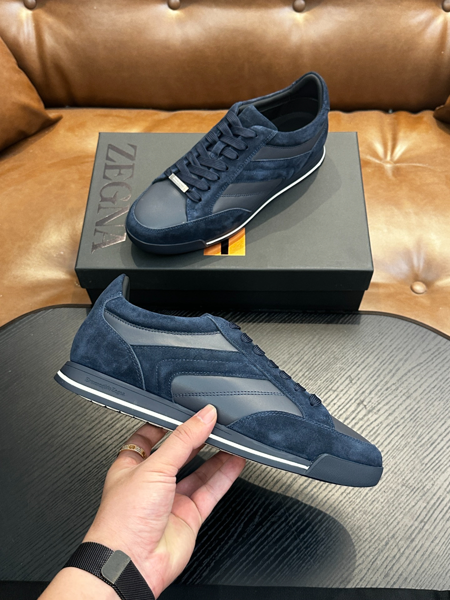 ZEGNA 네이비 스웨이드 레더 스니커즈 8