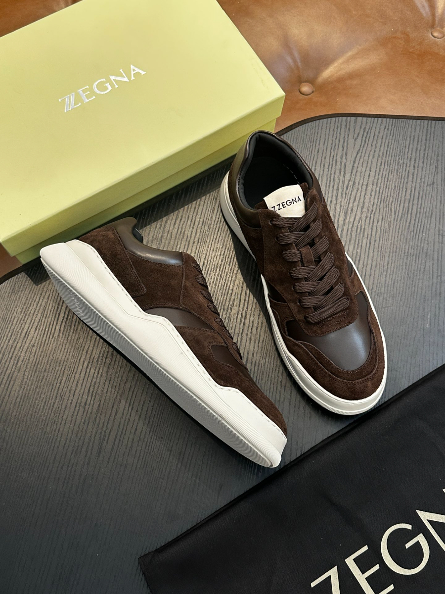 ZEGNA 브라운 스웨이드 레더 스니커즈 1