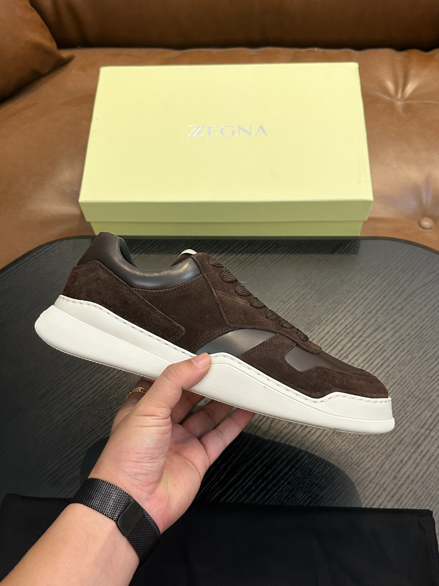 ZEGNA 브라운 스웨이드 레더 스니커즈 2