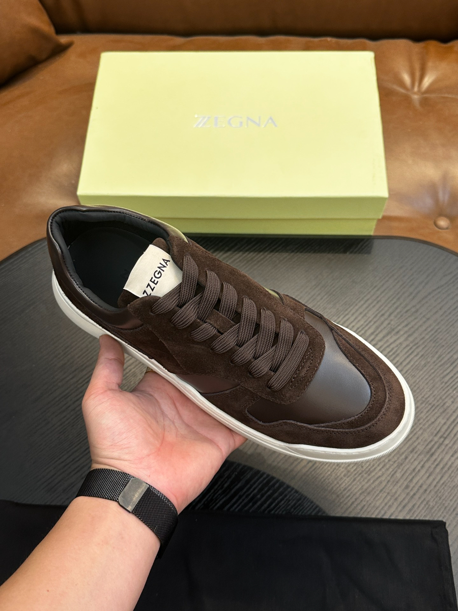 ZEGNA 브라운 스웨이드 레더 스니커즈 3