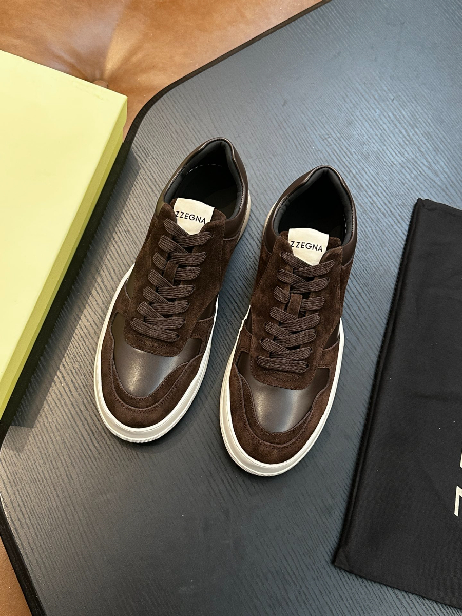 ZEGNA 브라운 스웨이드 레더 스니커즈 4