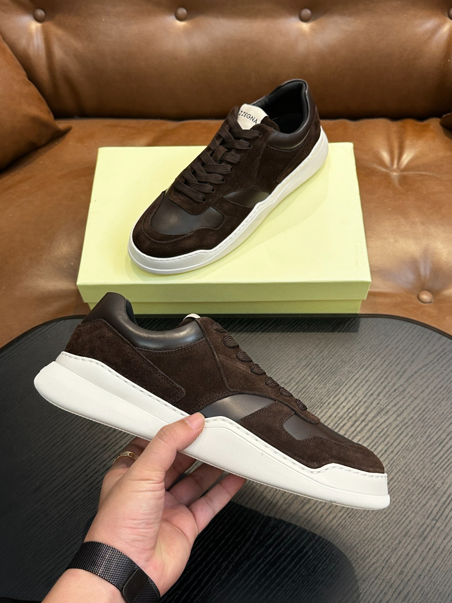 ZEGNA 브라운 스웨이드 레더 스니커즈 5