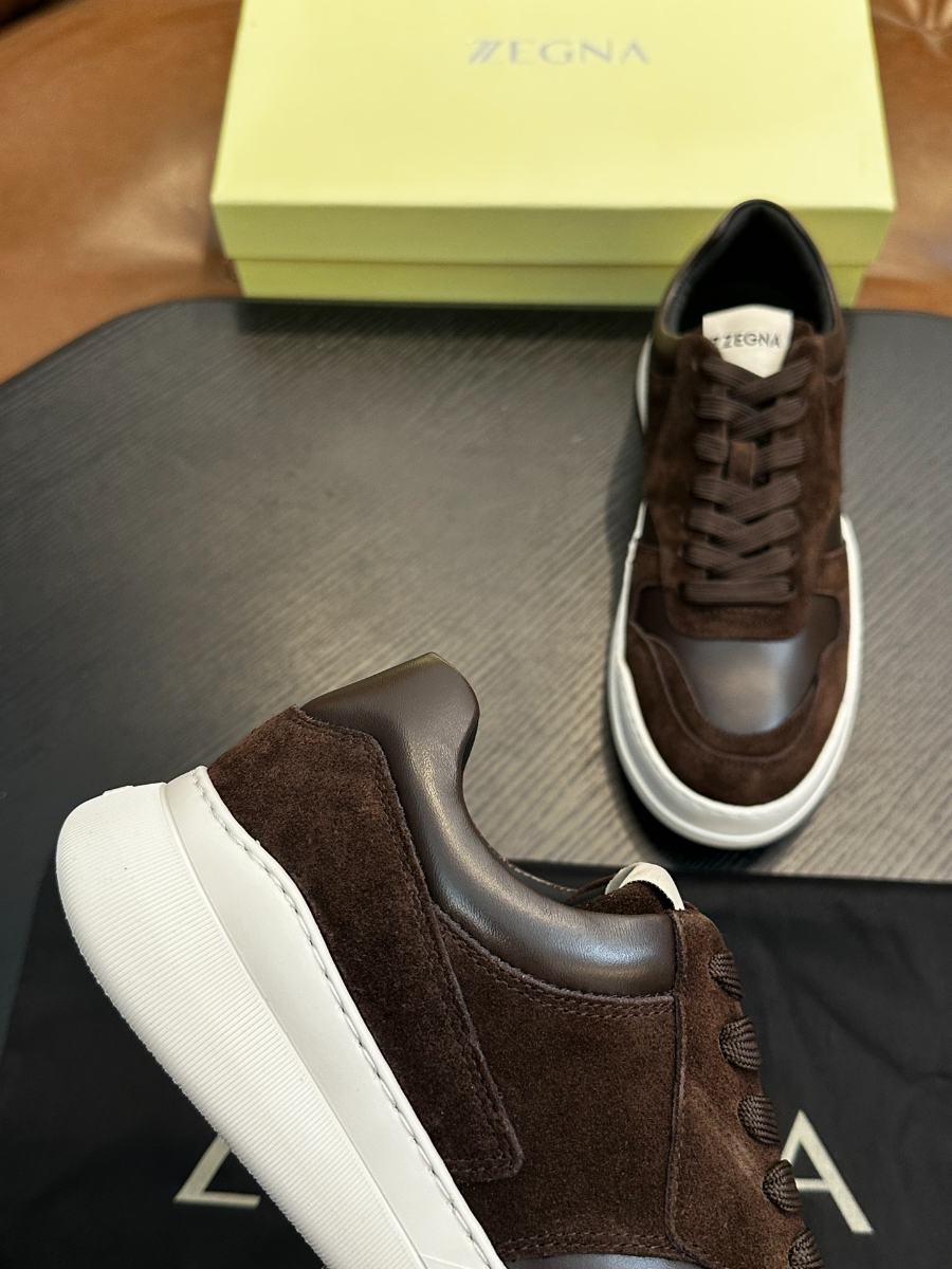 ZEGNA 브라운 스웨이드 레더 스니커즈 7