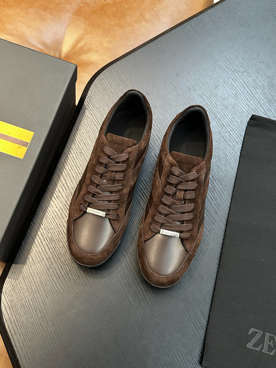 Ermenegildo Zegna 브라운 스웨이드 레더 스니커즈 4