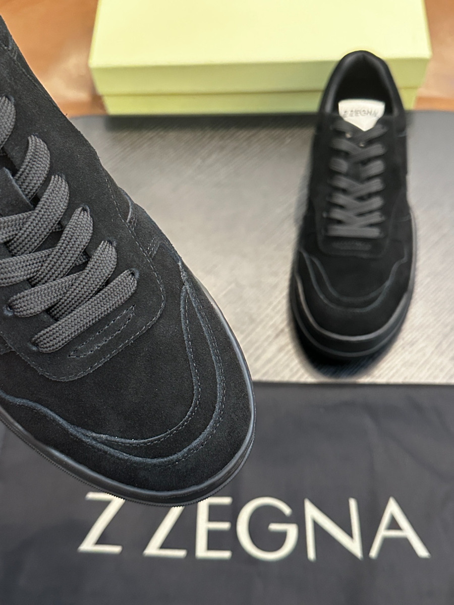 ZEGNA 블랙 스웨이드 로우탑 스니커즈 6
