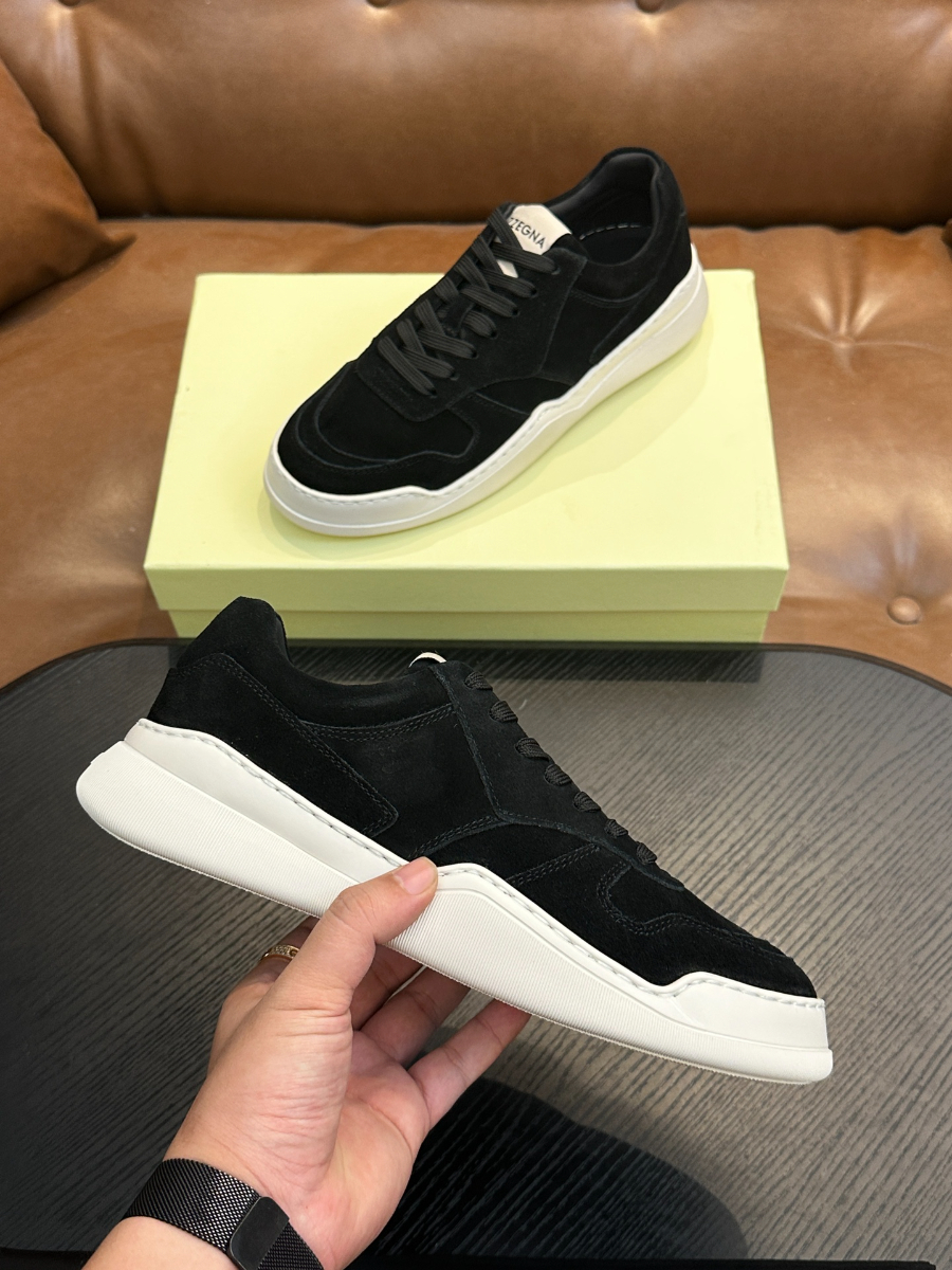 Z ZEGNA 블랙 스웨이드 로우탑 스니커즈 5