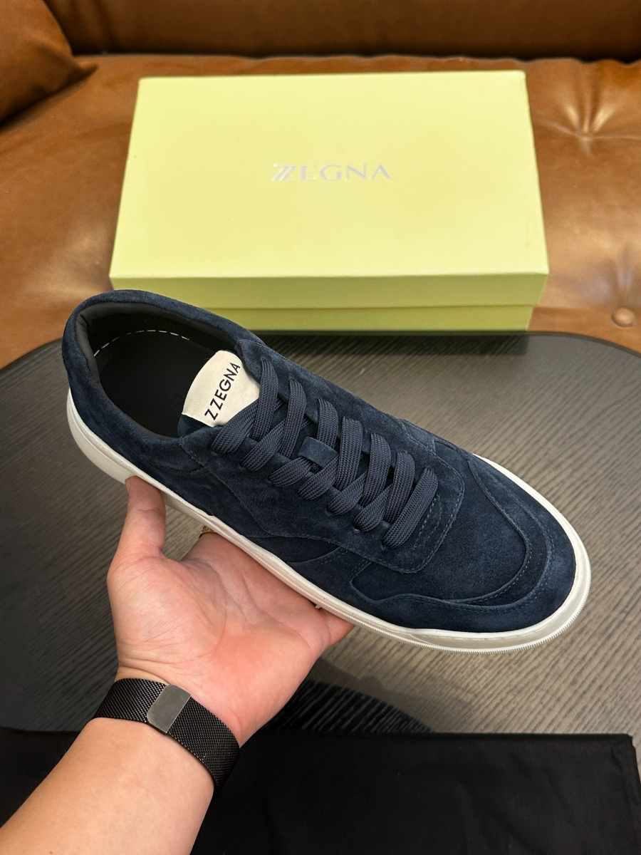 ZEGNA 네이비 스웨이드 로우탑 스니커즈 3