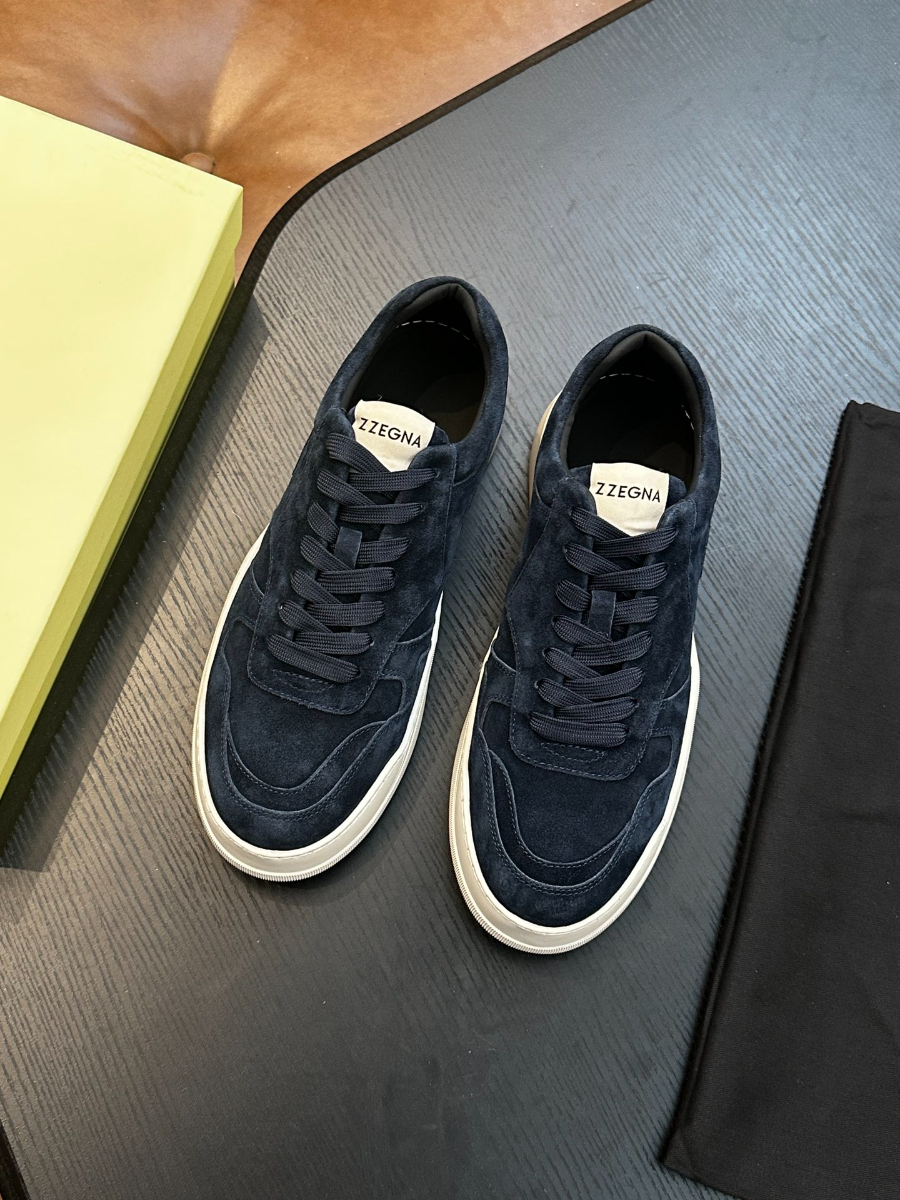 ZEGNA 네이비 스웨이드 로우탑 스니커즈 4