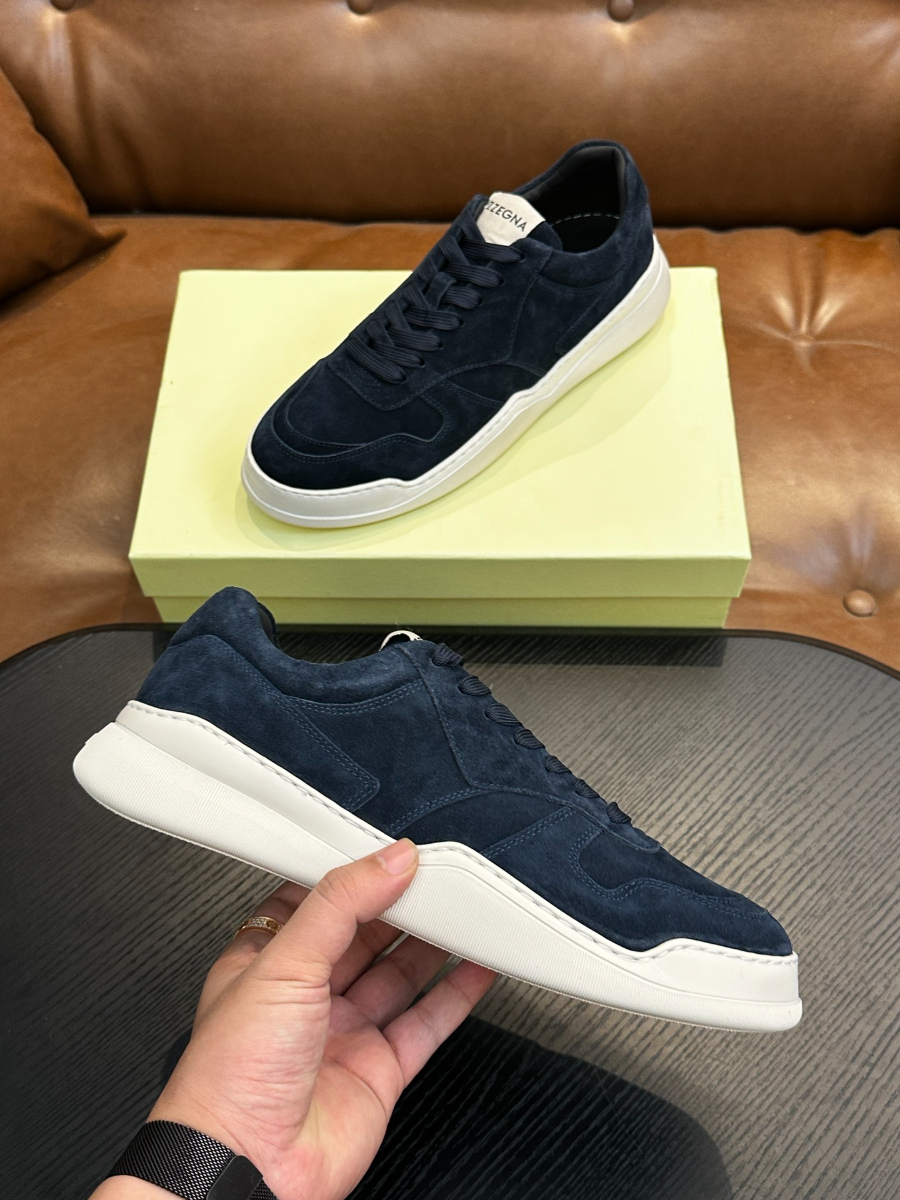 ZEGNA 네이비 스웨이드 로우탑 스니커즈 5