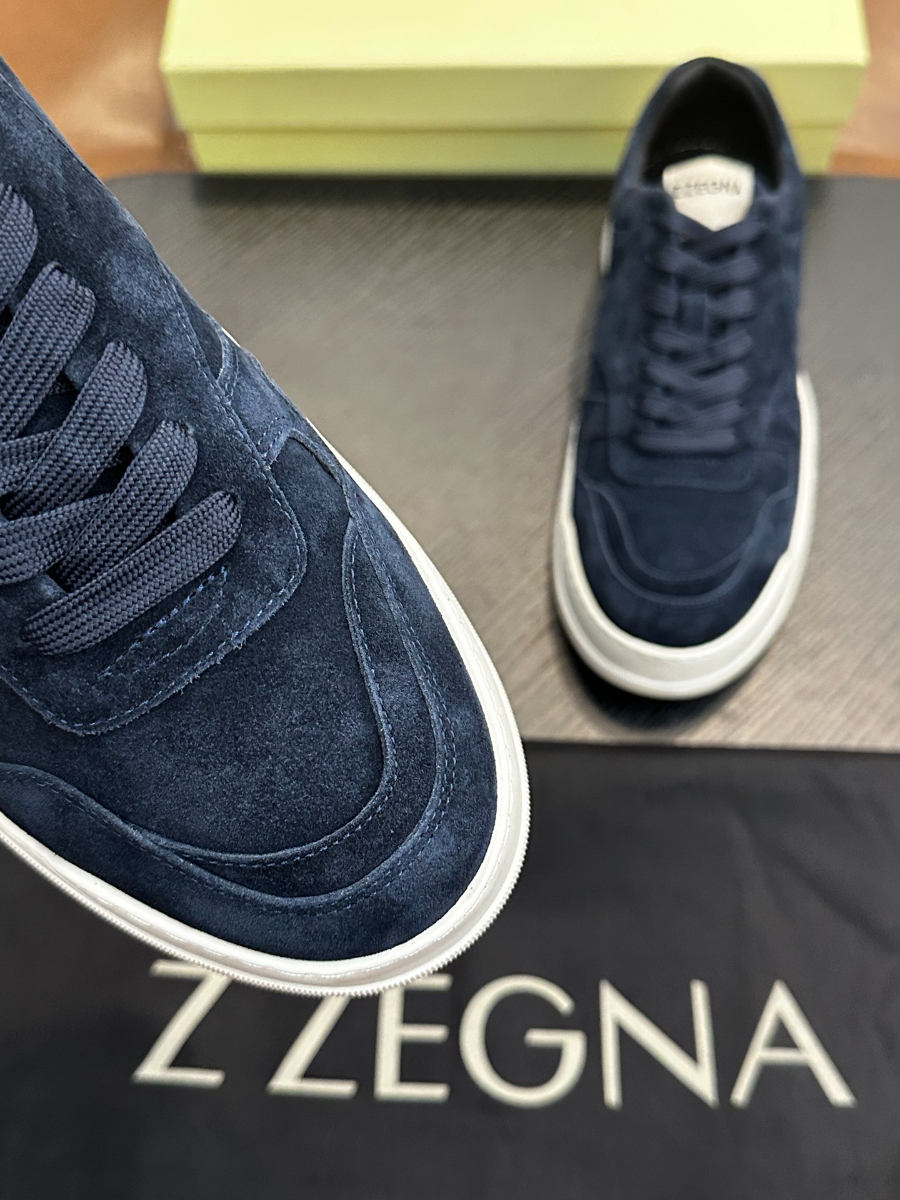 ZEGNA 네이비 스웨이드 로우탑 스니커즈 6