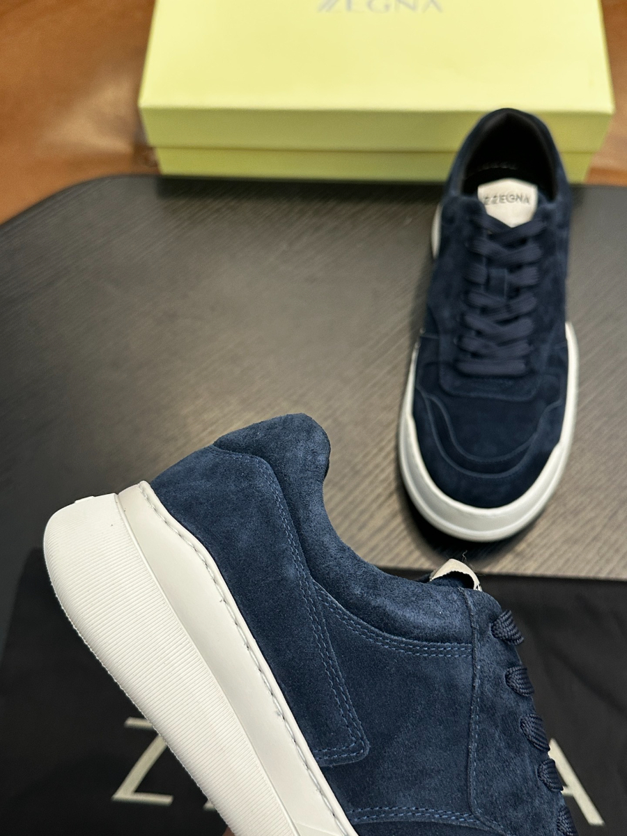 ZEGNA 네이비 스웨이드 로우탑 스니커즈 7