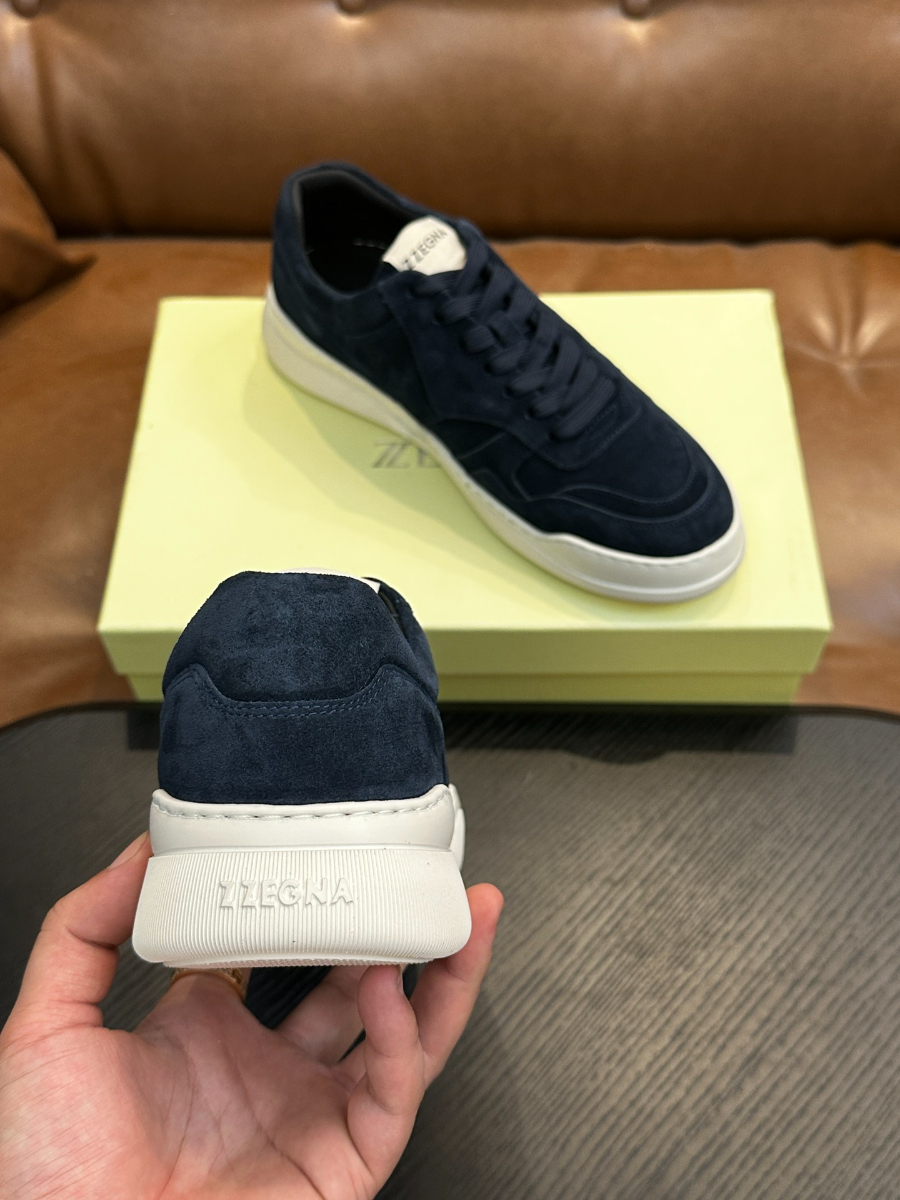 ZEGNA 네이비 스웨이드 로우탑 스니커즈 8