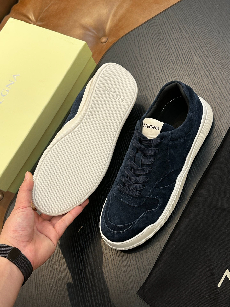 ZEGNA 네이비 스웨이드 로우탑 스니커즈 9