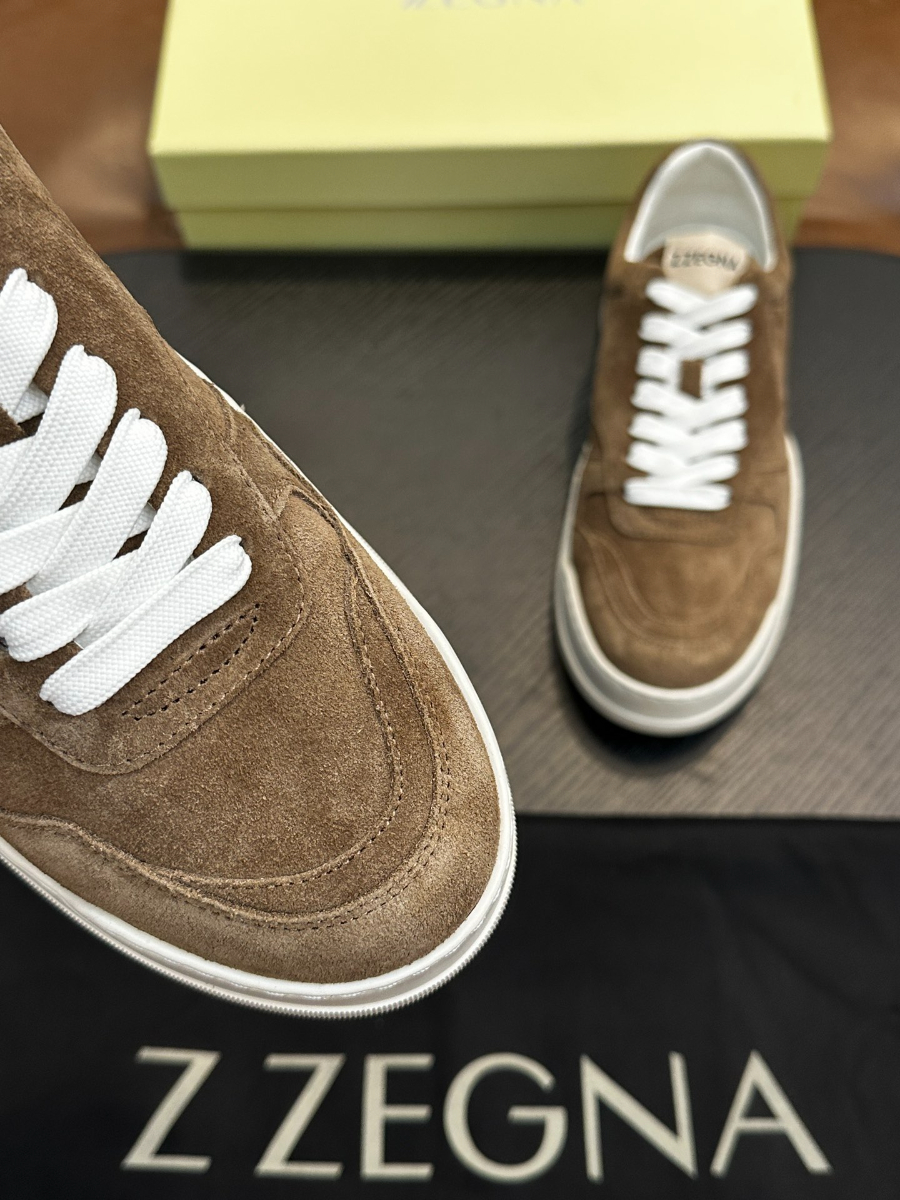 ZEGNA 브라운 스웨이드 로우탑 스니커즈 4