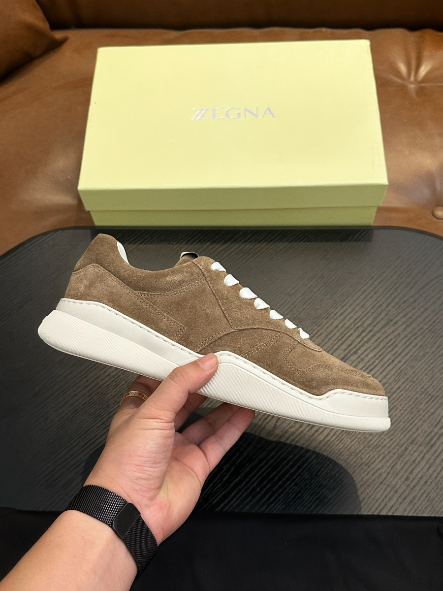 ZEGNA 브라운 스웨이드 로우탑 스니커즈 8