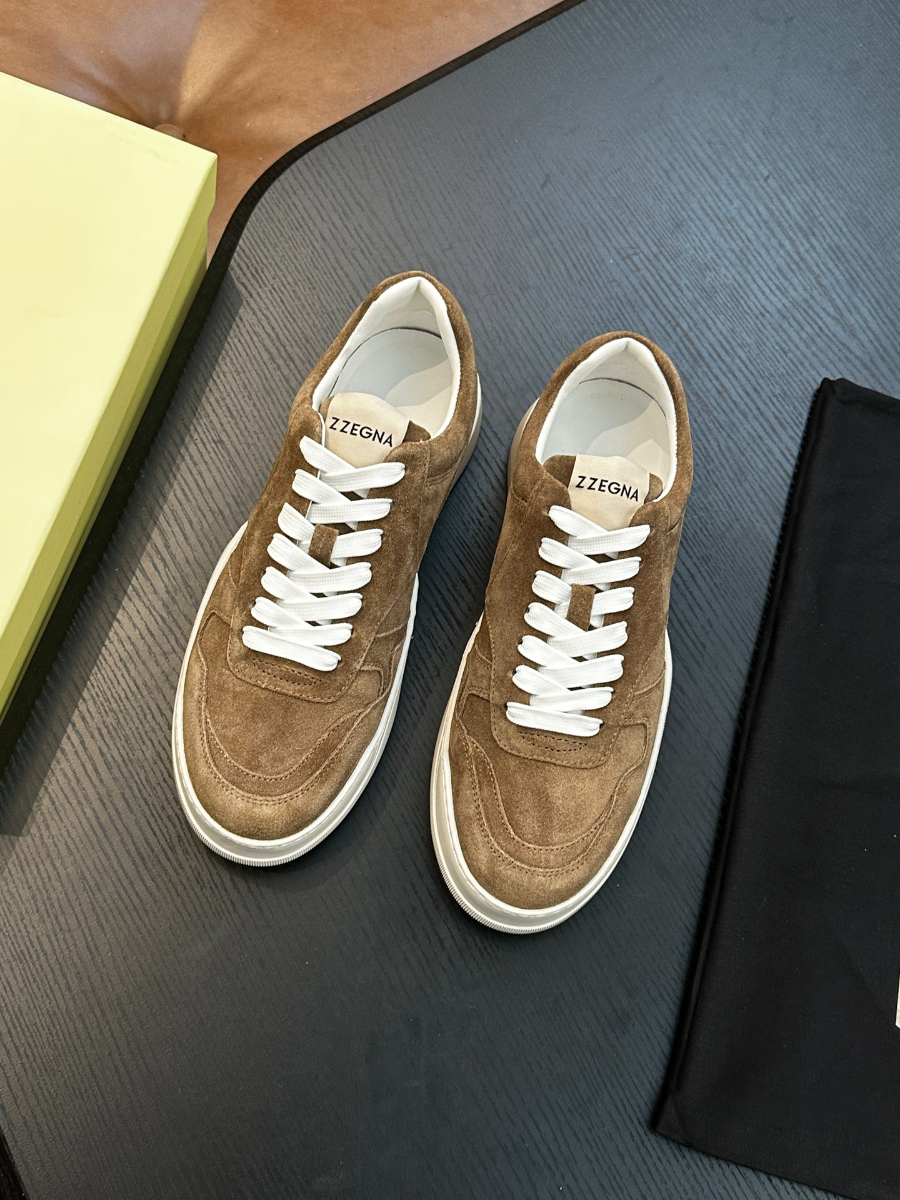 ZEGNA 브라운 스웨이드 로우탑 스니커즈 9