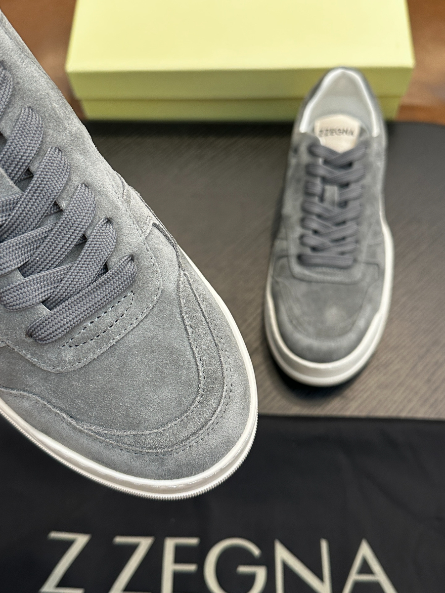 ZEGNA 그레이 스웨이드 로우탑 스니커즈 6