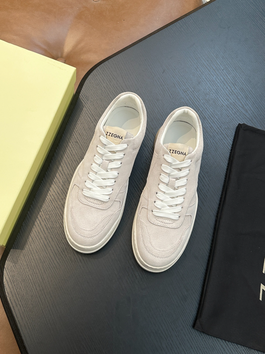 ZEGNA 베이지 스웨이드 로우탑 스니커즈 4