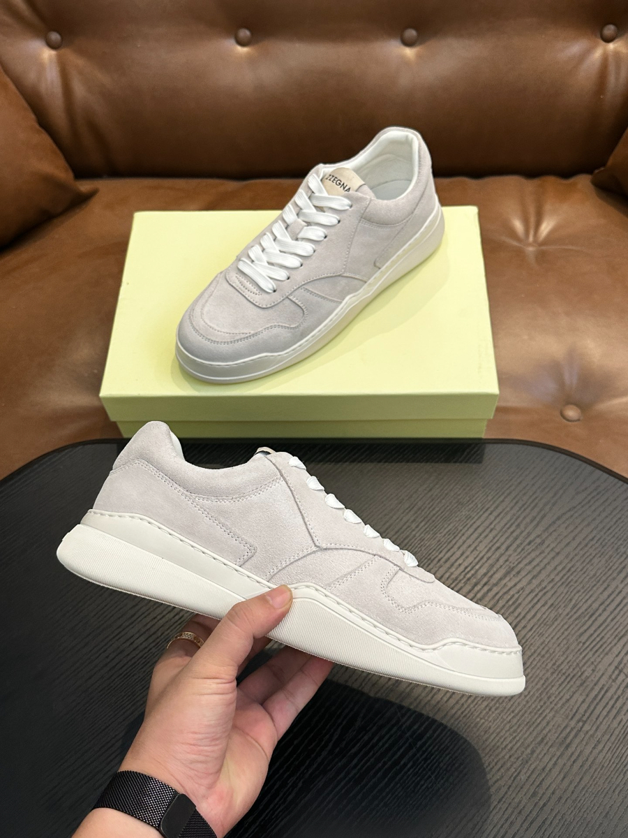 ZEGNA 베이지 스웨이드 로우탑 스니커즈 5