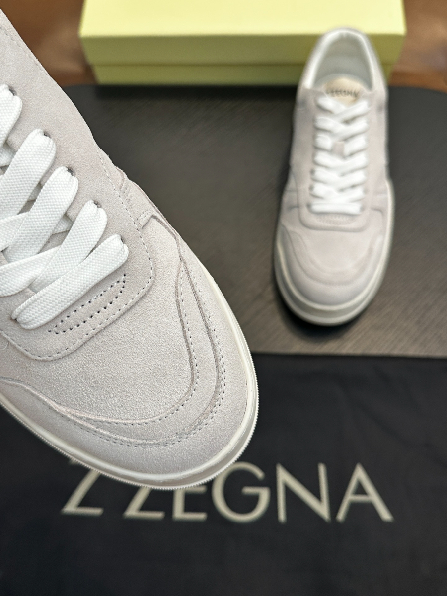 ZEGNA 베이지 스웨이드 로우탑 스니커즈 6
