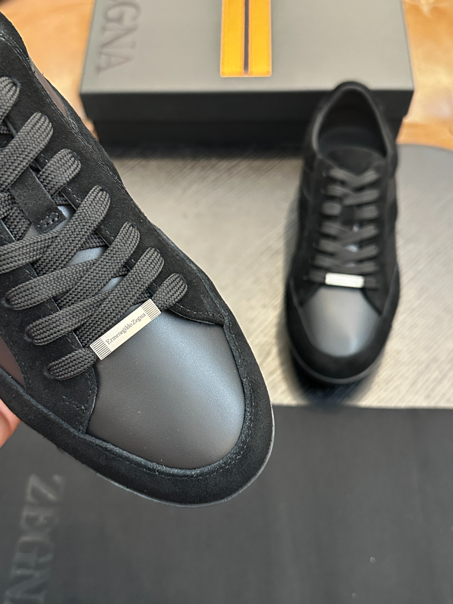 ZEGNA 블랙 레더 믹스 스니커즈 6