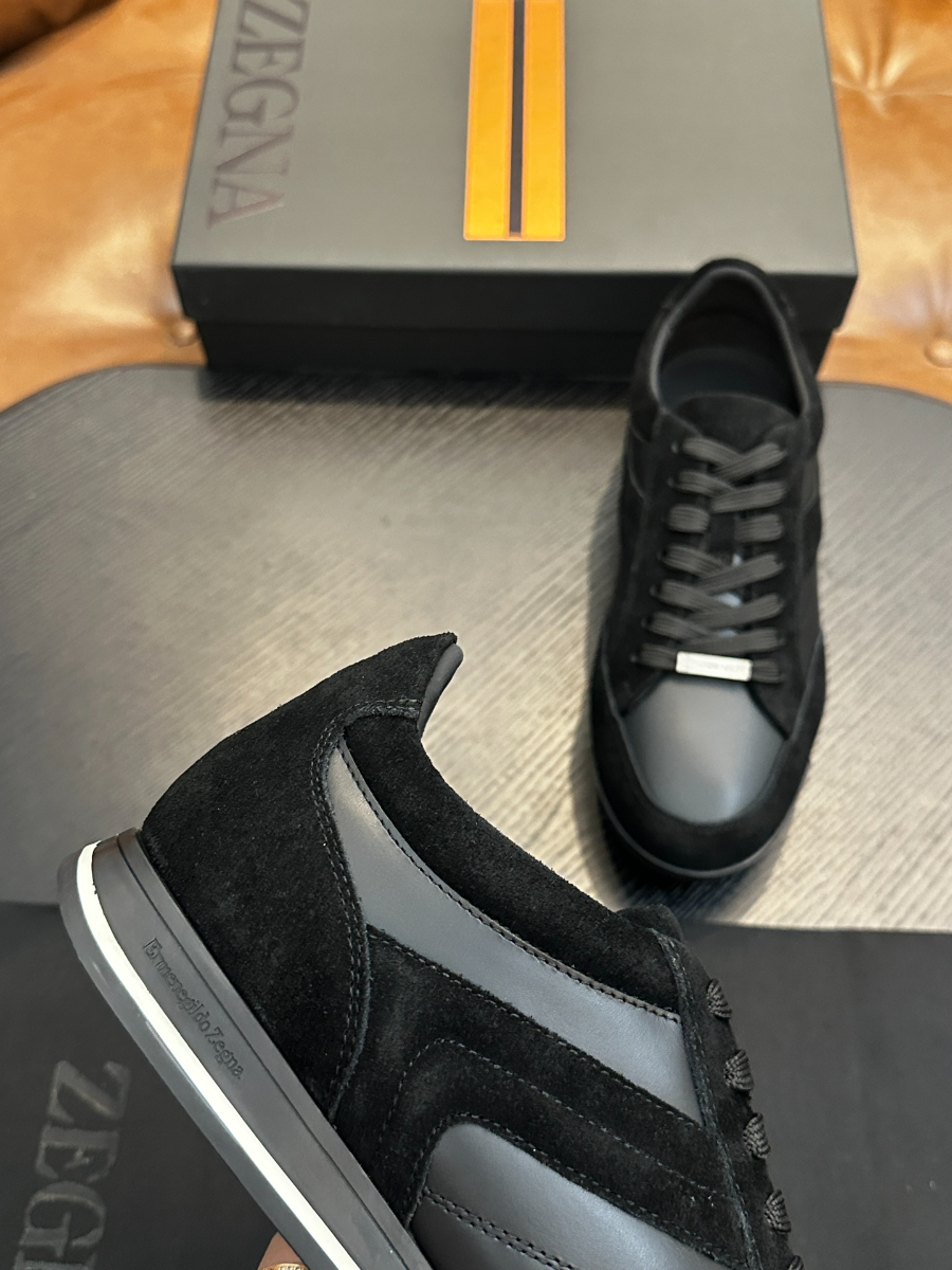ZEGNA 블랙 레더 믹스 스니커즈 7