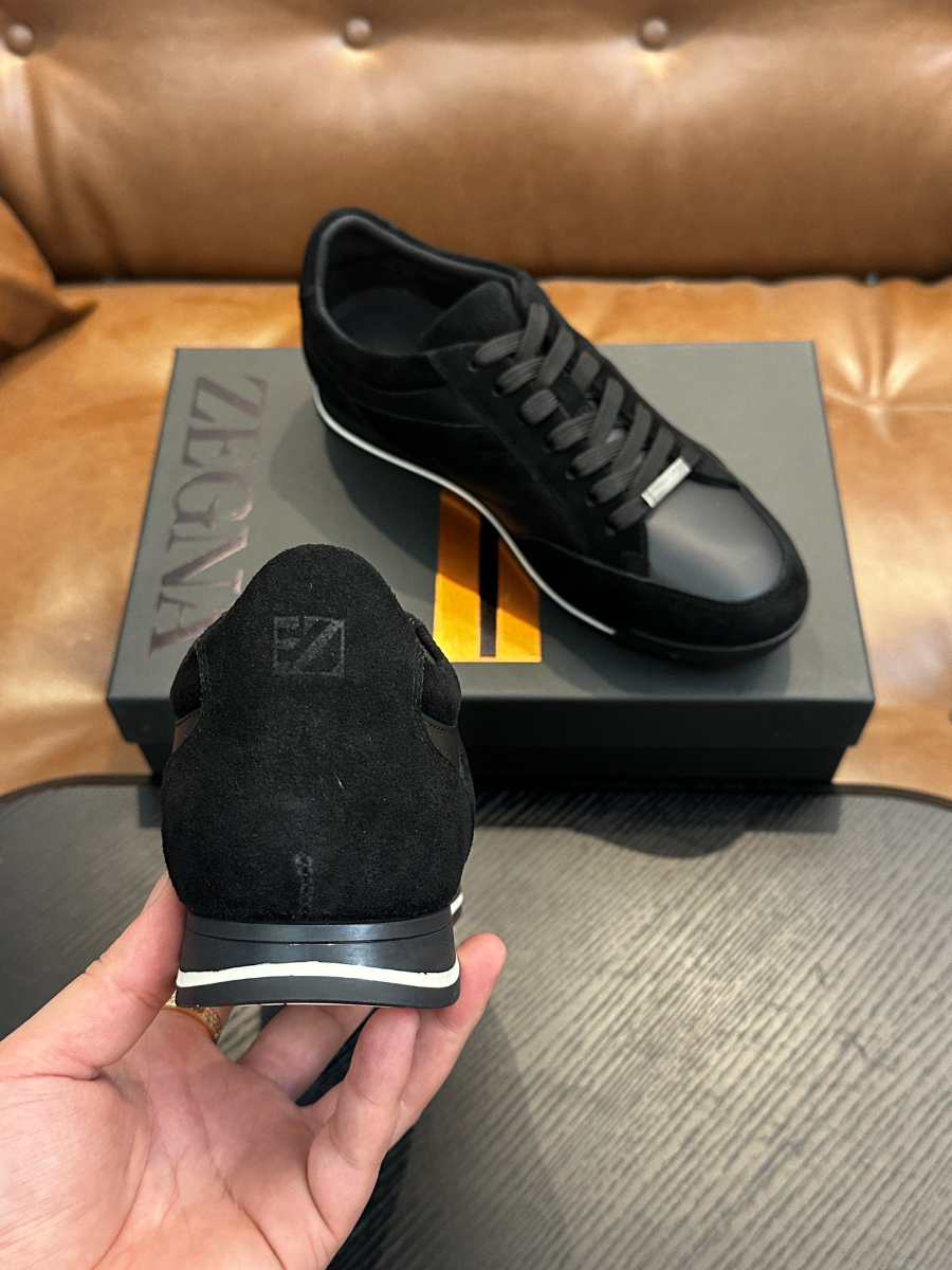 ZEGNA 블랙 레더 믹스 스니커즈 8