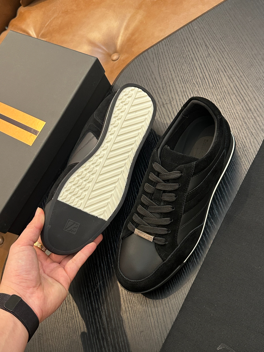 ZEGNA 블랙 레더 믹스 스니커즈 9