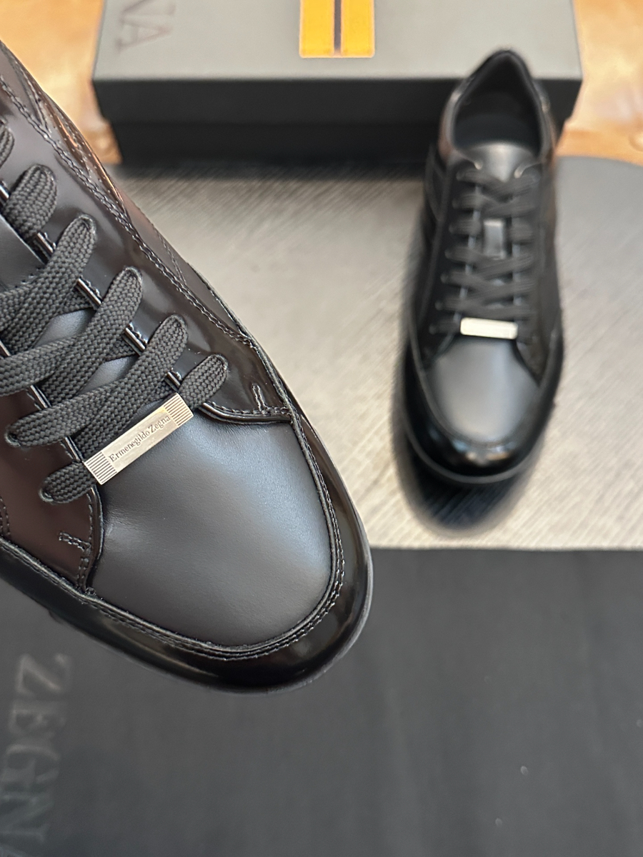 Ermenegildo Zegna 블랙 레더 로우탑 스니커즈 6