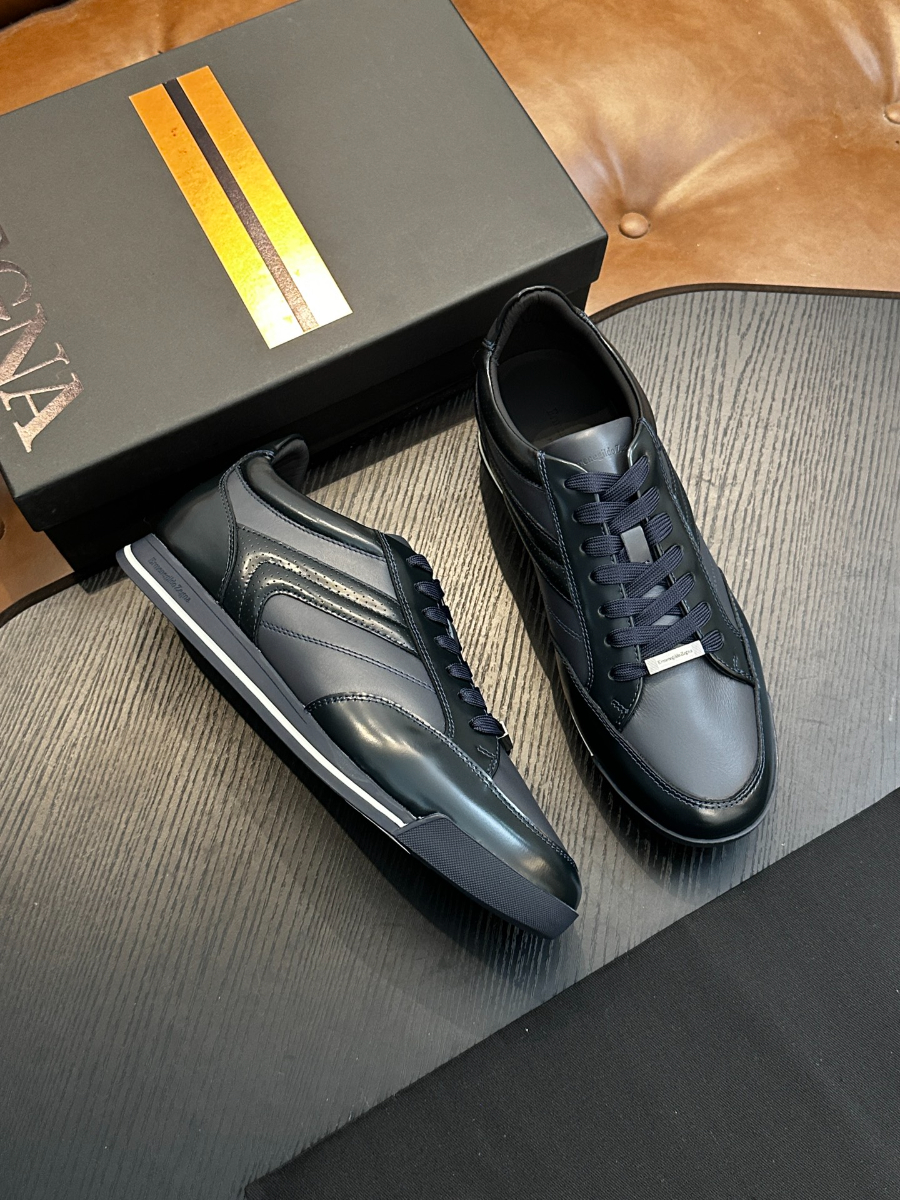 Ermenegildo Zegna 네이비 레더 스니커즈 1