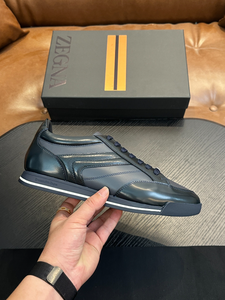 Ermenegildo Zegna 네이비 레더 스니커즈 2