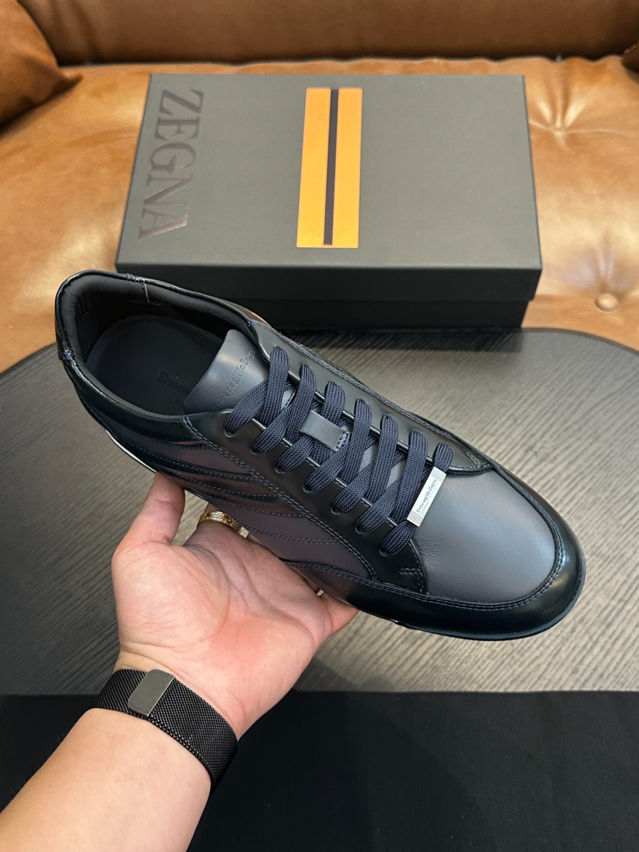Ermenegildo Zegna 네이비 레더 스니커즈 3