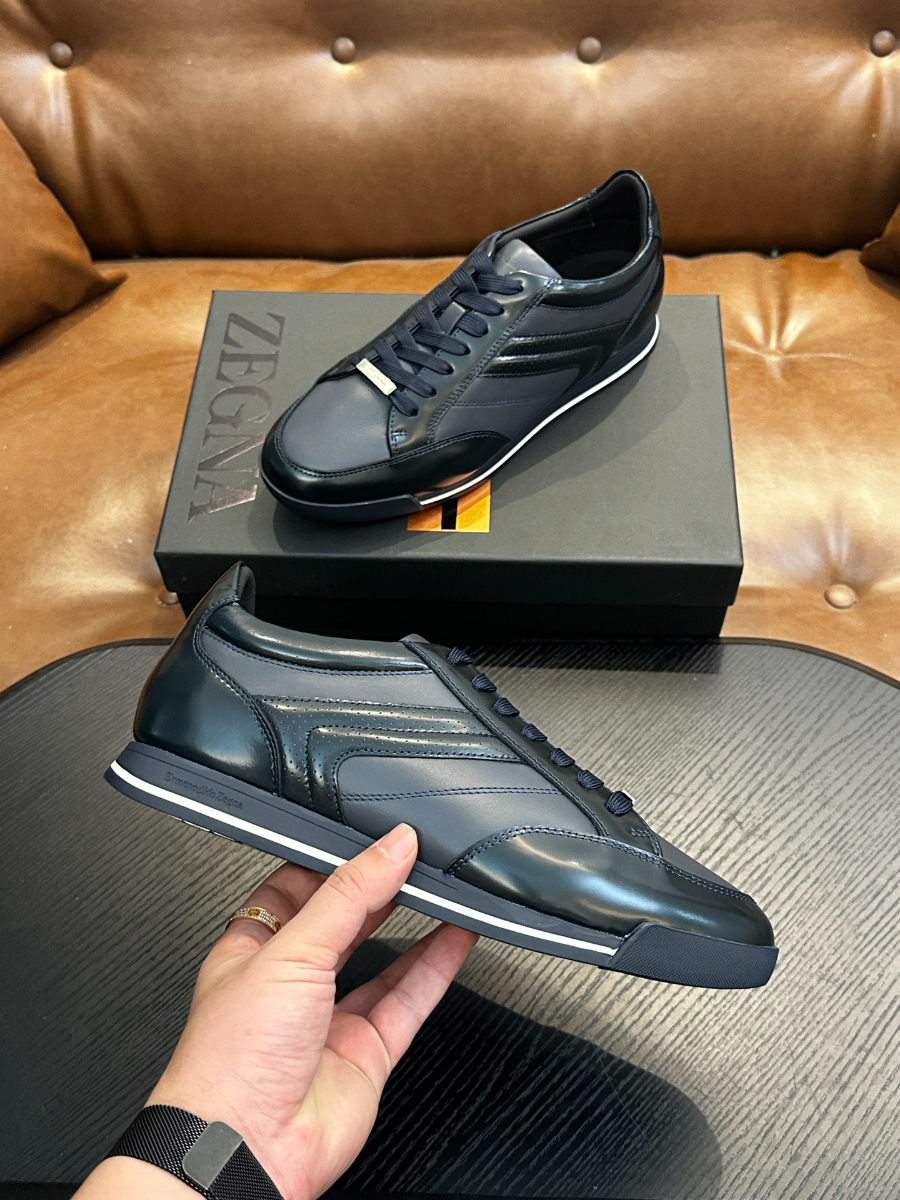 Ermenegildo Zegna 네이비 레더 스니커즈 5